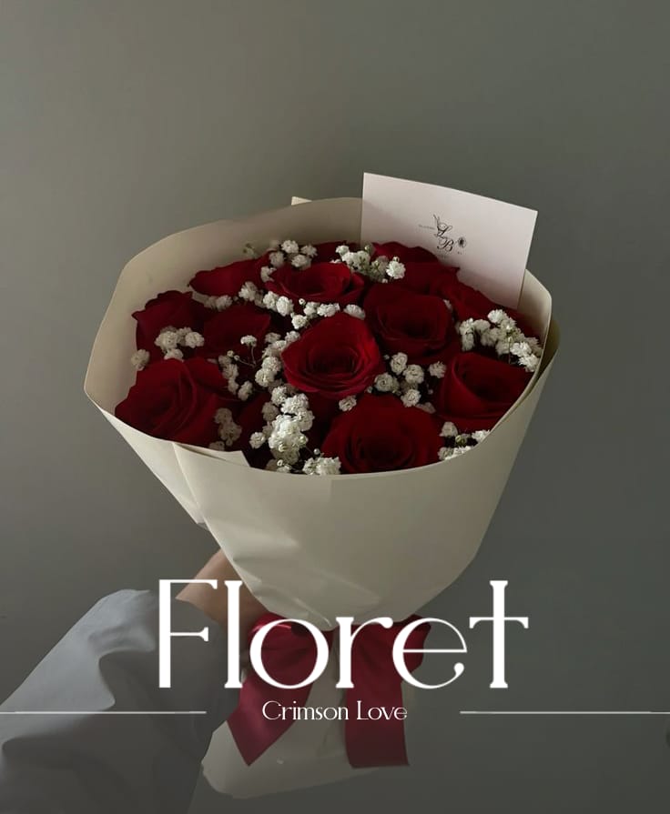 Crimson Love bouquet — Red roses kissed by snow-white stars