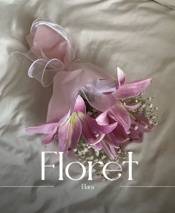 Elara bouquet — Pink lilies and baby's breath, soft as morning light
