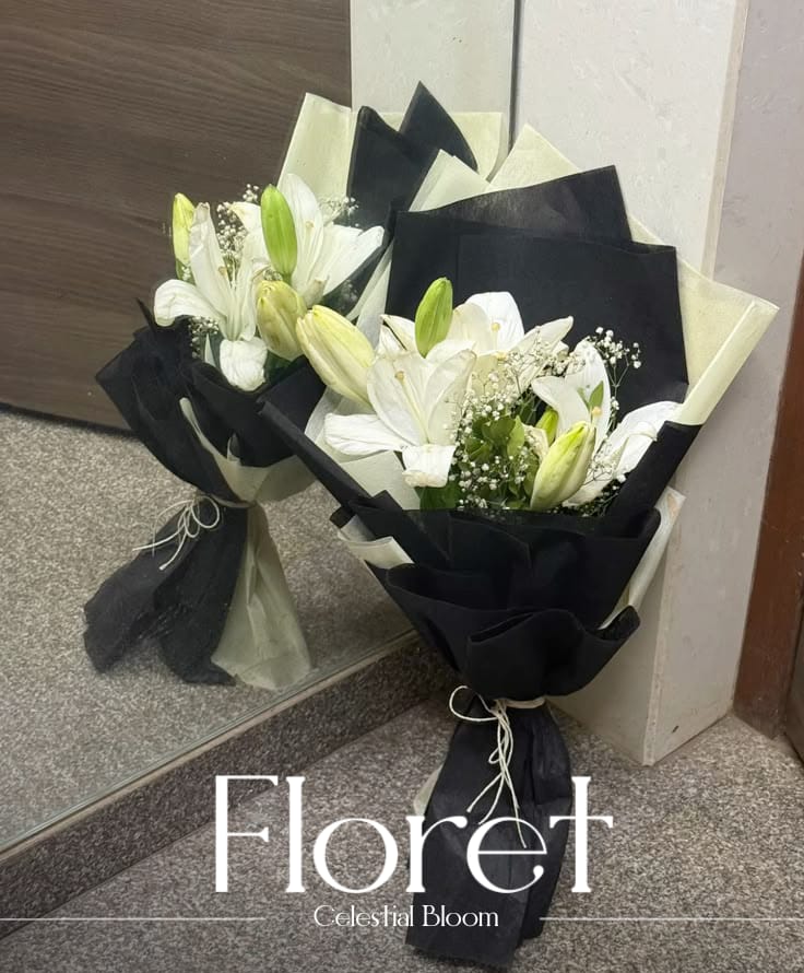 Celestial Bloom bouquet — Moonlight, wrapped in midnight