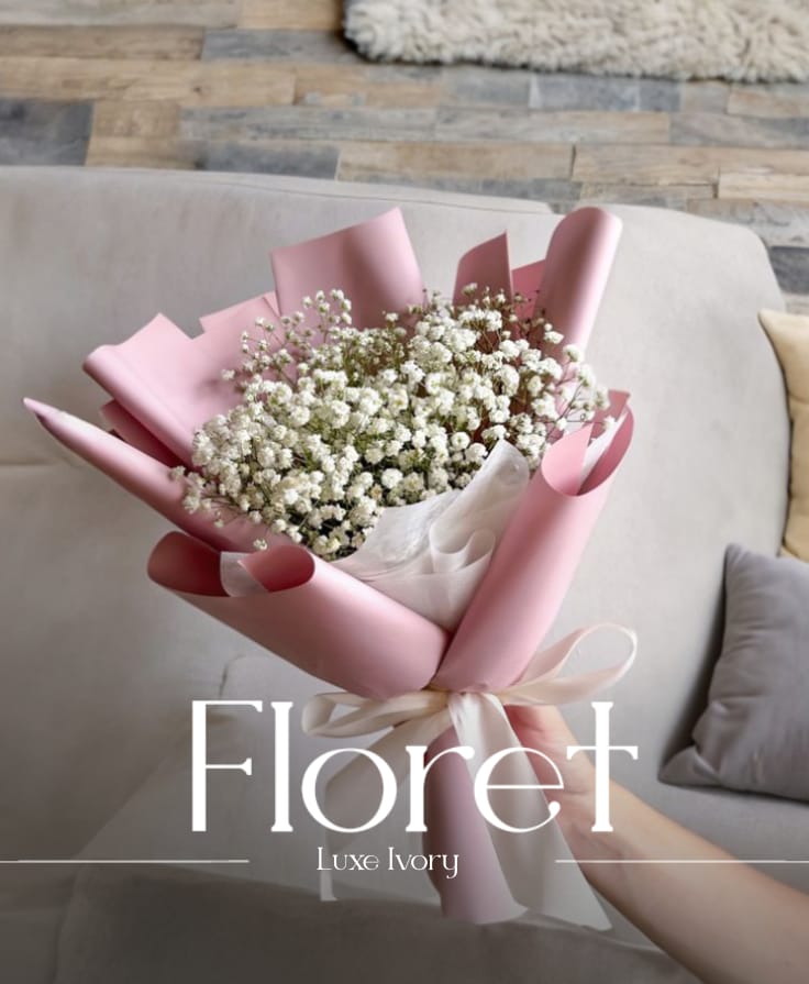 Luxe Ivory bouquet — A cloud of baby's breath, cradled in blush