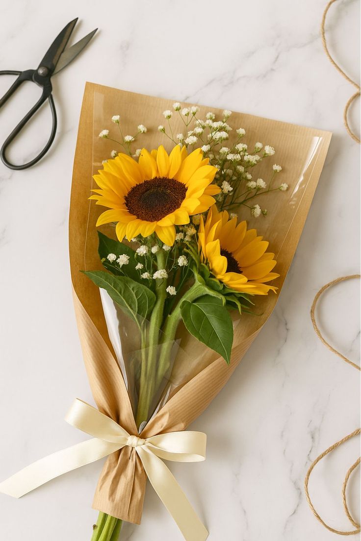 Golden Grace bouquet — A handful of sunshine, tied with cream
